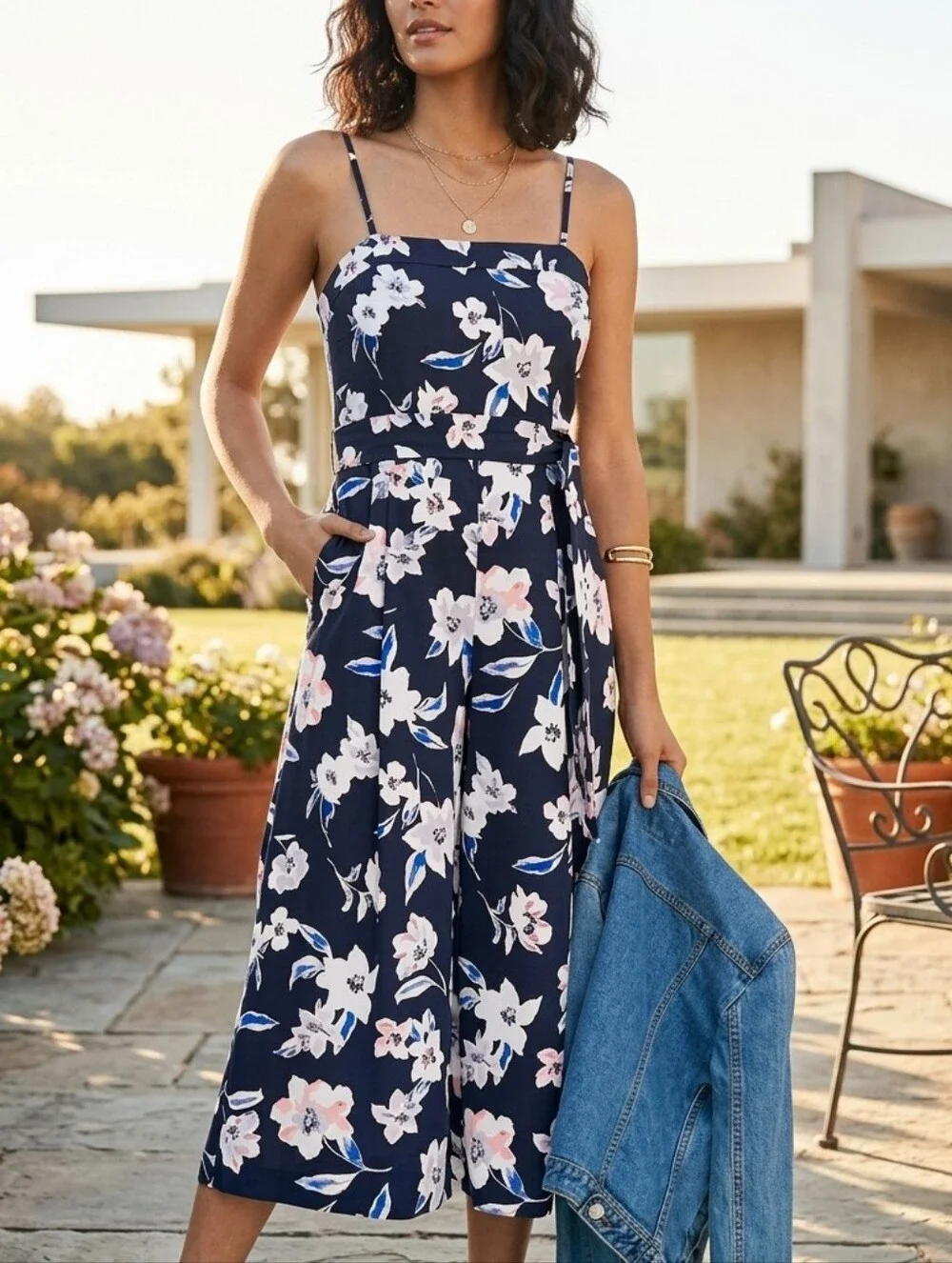 Banana Republic Floral Linen Wide Leg Jumpsuit Sz 0